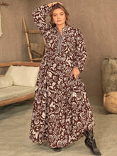 Brown and White Paisley Print Maxi Dress