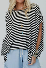 Brown and White Striped Poncho Top for Women Black