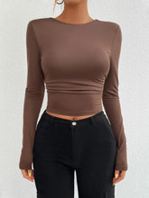 Brown Backless Long Sleeve Crop Top and Black Pants Set Coffee Brown