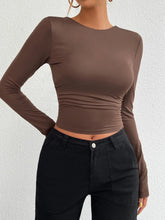 Brown Backless Long Sleeve Crop Top and Black Pants Set