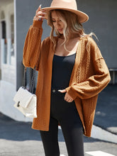 Brown Cable Knit Cardigan with Hat for Women Caramel