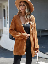 Brown Cable Knit Cardigan with Hat for Women