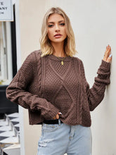 Tan Cable Knit Sweater with Round Neck and Regular Sleeve Length Sweater Pullovers