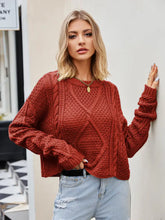 Tan Cable Knit Sweater with Round Neck and Regular Sleeve Length Sweater Pullovers