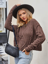 Tan Cable Knit Sweater with Round Neck and Regular Sleeve Length Sweater Pullovers