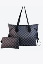 Black and gray checkered PVC bag set with adjustable strap, zipper and pouch