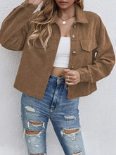 Brown corduroy cropped jacket with gold buttons and pockets