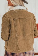 Brown corduroy jacket with sherpa lining and shearling collar