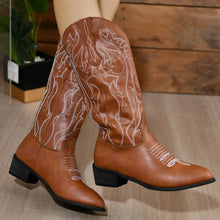 Women’s Brown Cowboy Boots with White Embroidery Brown