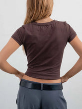 Brown Cropped Fitted T-Shirt with Turquoise Text for Women