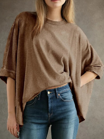 Brown Cropped Oversized T Shirt for Women Rayon Blend Short Sleeve Brown