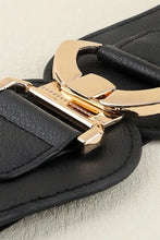 Brown elastic belt with alloy buckle and black leather accents