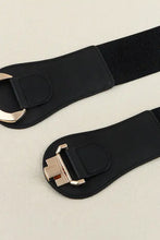 Brown elastic belt with alloy buckle and black mesh design