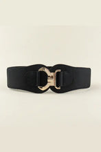 Brown elastic belt with alloy buckle and gold trim