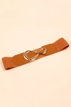 Brown elastic belt with ribbed alloy buckle for women