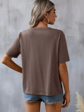 Brown Embroidered V Neck Short Sleeve Top for Women
