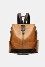 Brown leather anti-theft backpack bag with detachable strap