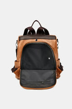 Brown faux leather backpack bag with anti-theft compartments