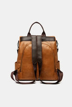 Tan brown faux leather backpack bag with detachable strap and top handle