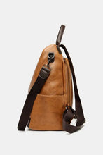 Brown faux leather backpack bag with detachable strap and top handle