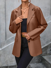 Brown Faux Leather Blazer for Women with Button Closure Brown
