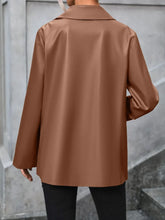 Brown Faux Leather Blazer for Women with Button Closure
