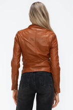 Womens Faux Leather Drawstring Hooded Jacket Brown Outerwear Woman Outerwear