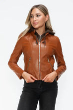 Womens Faux Leather Drawstring Hooded Jacket Brown Outerwear Woman Outerwear
