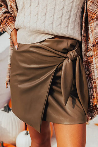 Brown Faux Leather Tie Mini Skirt Brown
