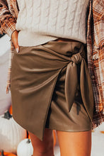 Brown Faux Leather Tie Mini Skirt