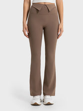 Brown Flared Yoga Pants for Women Stretchy Nylon Spandex Blend Taupe