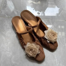 Brown Floral Embellished Mule Sandals for Women Woman Loafers
