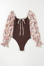 Brown Floral Sleeve Bodysuit for Women Woman Bodysuits