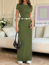 Brown Maxi Dress with Belt and Stretch Fabric Maxi Dresses