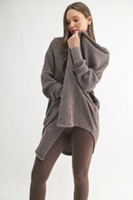 Brown chunky waffle mineral hooded open cardigan sweater with texture