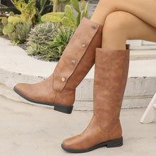 Brown Knee-High Round Toe Riding Boots with Button Accents for Women