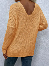 Brown Knit V Neck Sweater with Long Sleeve Length Sweater Pullovers