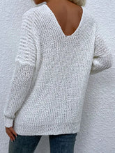 Brown Knit V Neck Sweater with Long Sleeve Length Sweater Pullovers