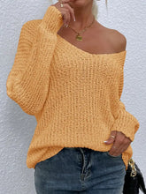 Brown Knit V Neck Sweater with Long Sleeve Length Sweater Pullovers
