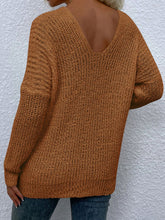 Brown Knit V Neck Sweater with Long Sleeve Length