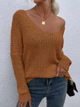 Brown Knit V Neck Sweater with Long Sleeve Length Brown
