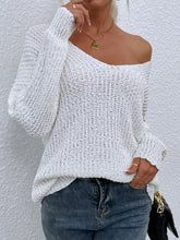 Brown Knit V Neck Sweater with Long Sleeve Length White