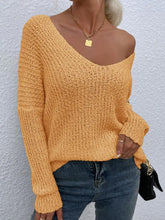 Brown Knit V Neck Sweater with Long Sleeve Length Yellow Sweater Pullovers