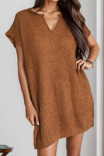 Brown Knit V-Neck Tunic Dress for Women