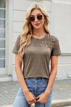 Brown Lace Sleeve Smocked T Shirt for Women Taupe