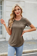 Brown Lace Sleeve Smocked T Shirt for Women