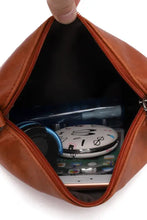 Brown leather bag set wristlet with musical notes and zipper