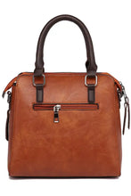 Stylish brown PU leather bag set with dark handles and zip pocket