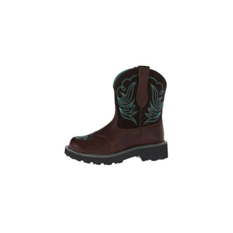 Brown Leather Cowboy Boots with Turquoise Embroidery for Women Light Blue