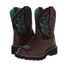 Brown Leather Cowboy Boots with Turquoise Embroidery for Women